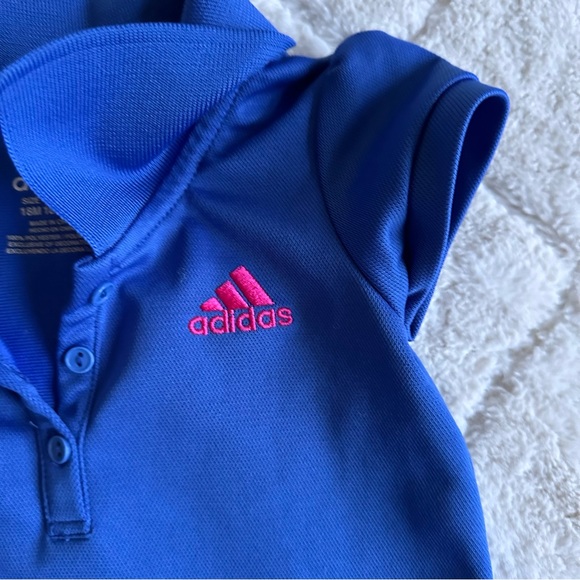 Adidas | Navy and Pink Pleated 3 Stripe Ruffle Polo Dress | Size 18 Months - Picture 4 of 10